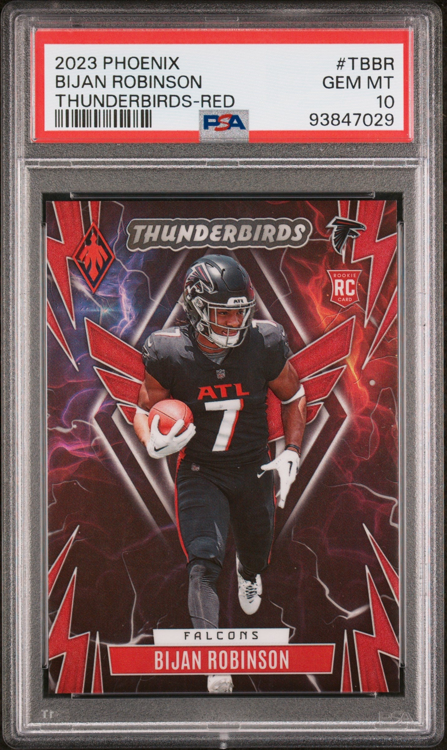 Graded 2023 Panini Phoenix Bijan Robinson #TBBR1 Thunderbirds Red #/199 Rookie RC Football Card PSA 10 Gem Mint