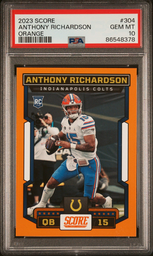 Graded 2023 Panini Score Anthony Richardson #304 Orange Rookie RC Football Card PSA 10 Gem Mint