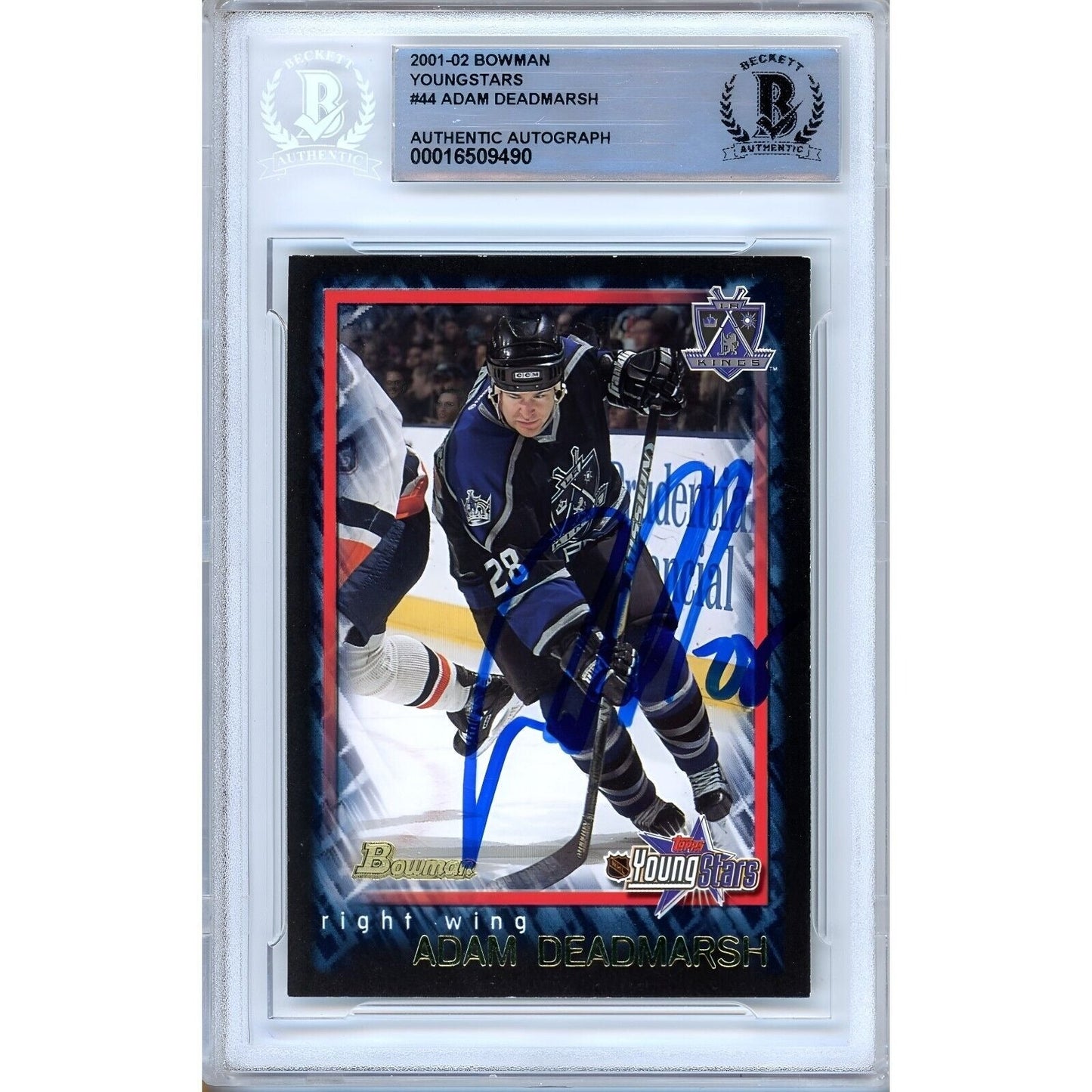 2001-02 Bowman Youngstars #44 — Adam Deadmarsh Los Angeles Kings Autographed Trading Card — Beckett Authentication