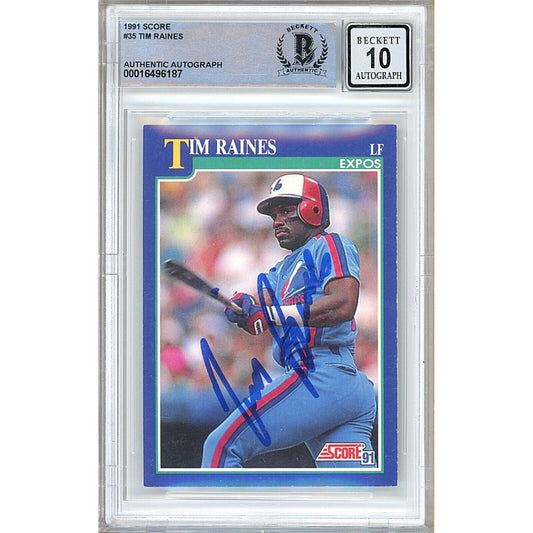 Tim Raines Montreal Expos Signed 1991 Score Baseball Card Beckett Auto 10 Graded Slab