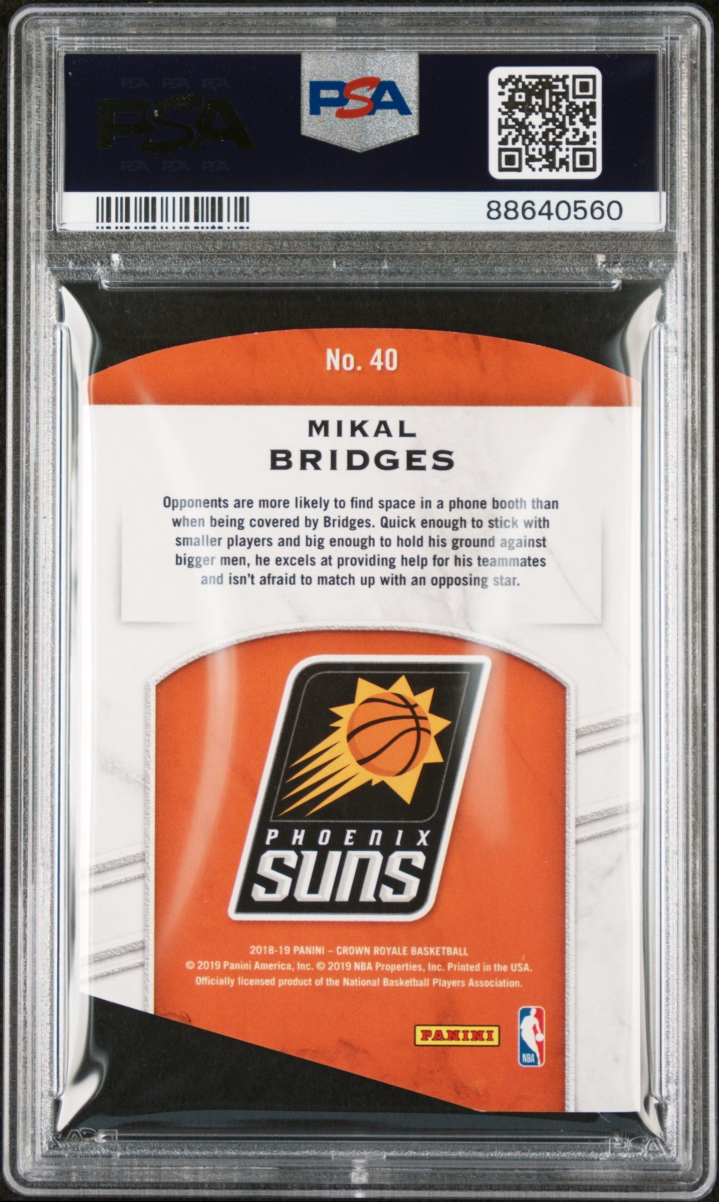 Graded 2018 Panini Crown Royale Mikal Bridges #40 Rookie Royalty Red #/75 Rookie RC Basketball Card PSA 10 Gem Mint - Sport Cards