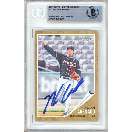 Nolan Arenado Signed 2011 Topps Heritage Minors Rookie Baseball Card BAS Auth Auto Slab