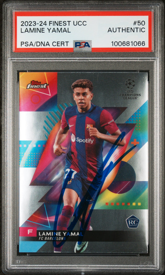 Graded 2023-24 Topps Finest UCC Lamine Yamal #UCC Signed Rookie RC Soccer Card PSA Auto Auth Authentic COA