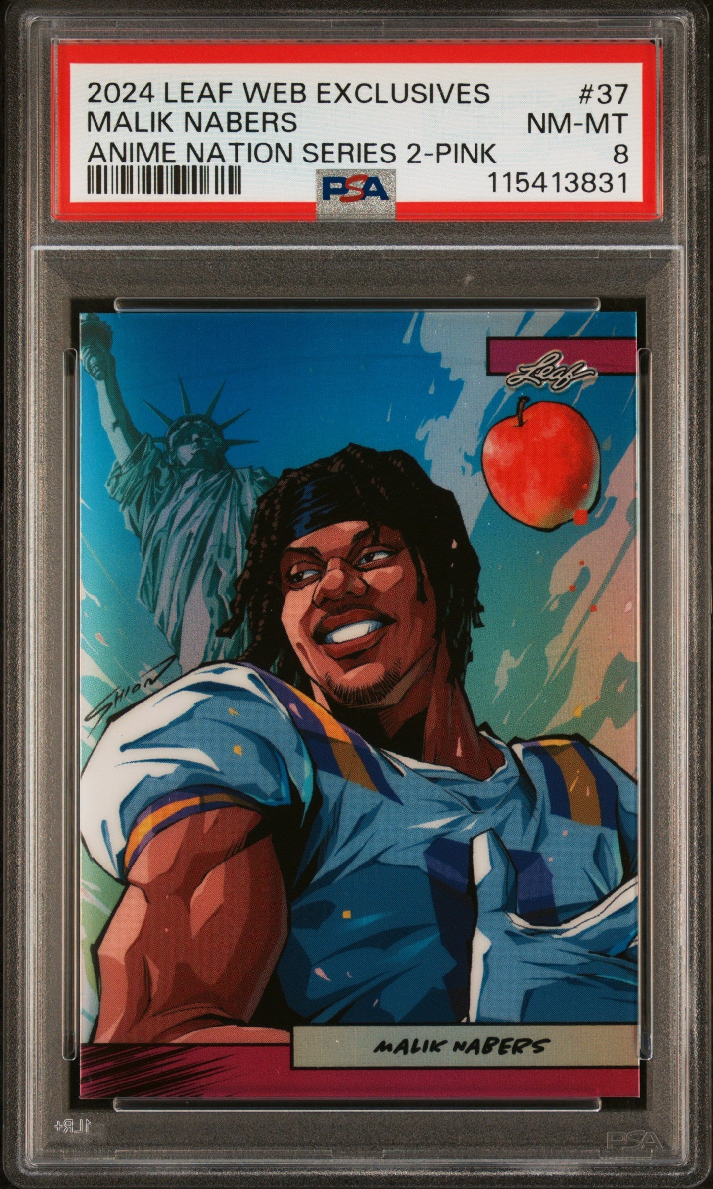 Graded 2024 Leaf Web Exclusives Malik Nabers #37 Anime Nation Series 2 Pink /10 Football Card PSA 8 Near Mint