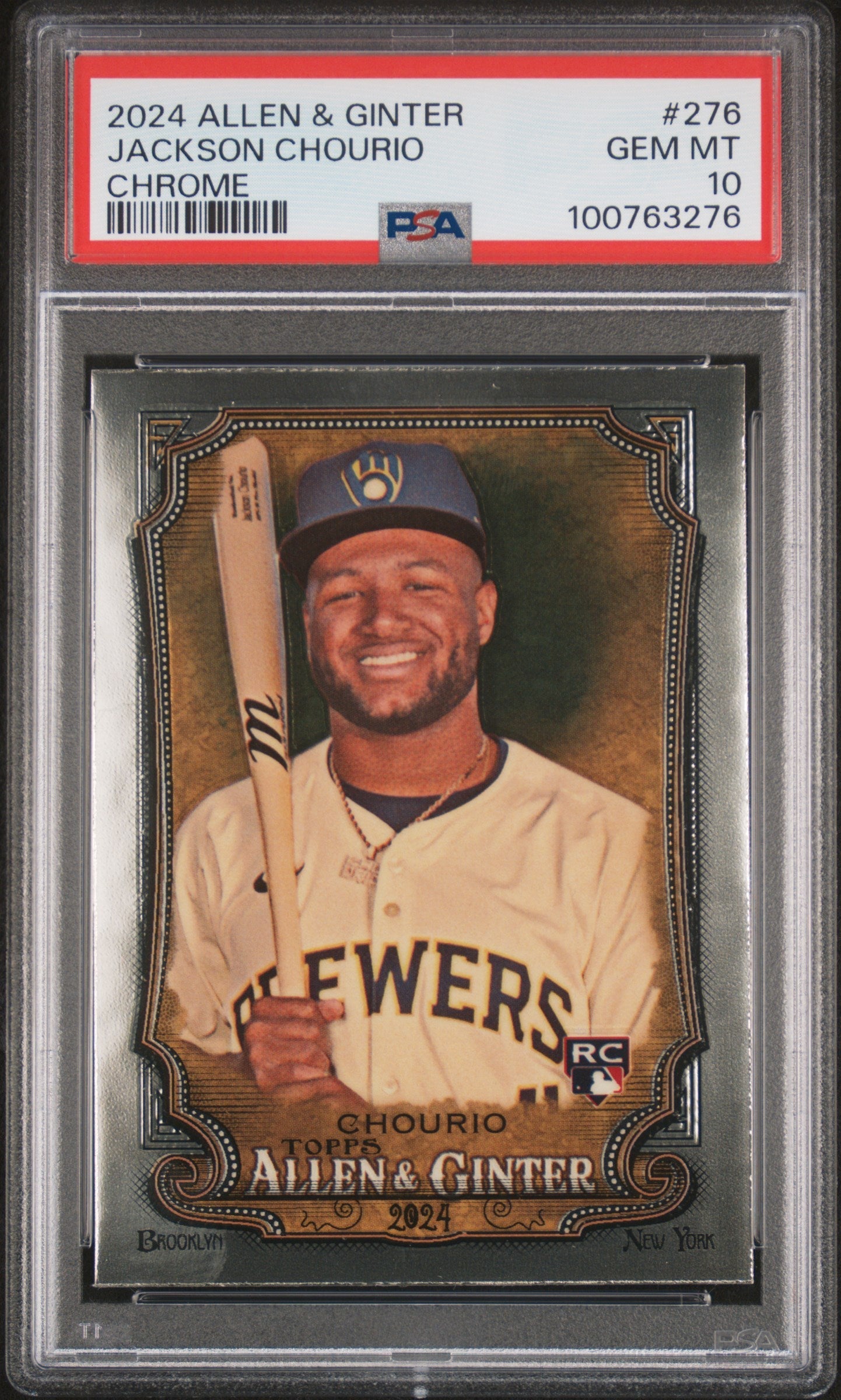 Graded 2024 Topps Allen & Ginter Jackson Chourio #276 Chrome Rookie RC Baseball Card PSA 10 Gem Mint