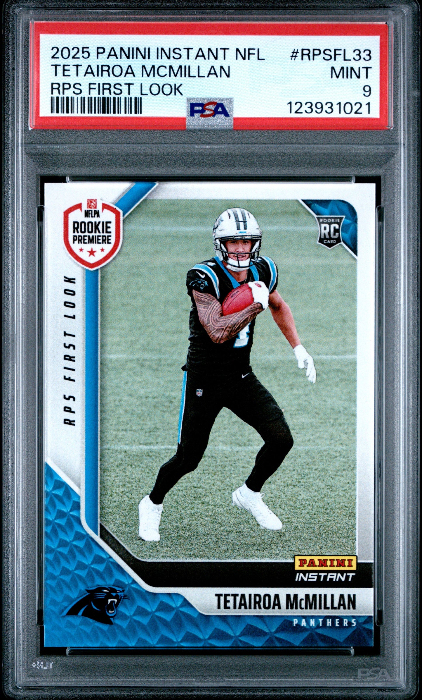 Graded 2025 Panini Instant Tetairoa McMillan #RPSFL33 RPS First Look Rookie RC Football Card PSA 9 Mint