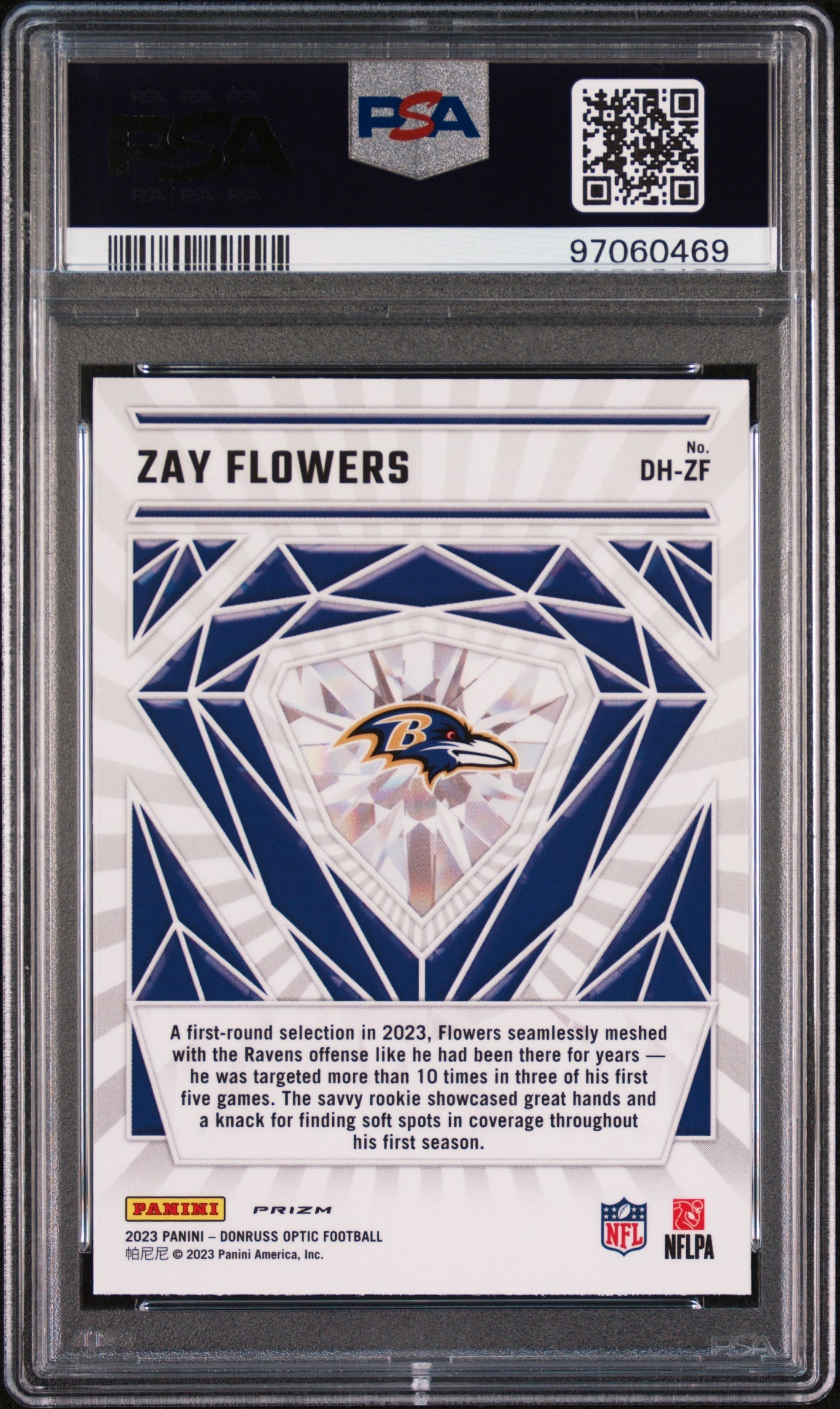 Graded 2023 Panini Donruss Optic Zay Flowers #DHZF Diamond Hands Rookie RC Football Card PSA 10 Gem Mint - Sport Cards
