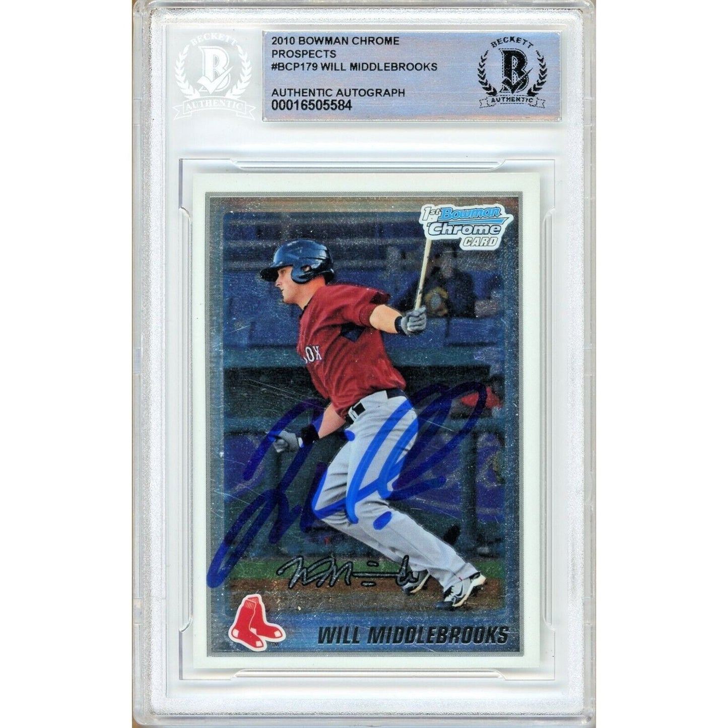 Will Middlebrooks Boston Red Sox Signed 2010 Bowman Chrome Rookie Card Beckett Slab