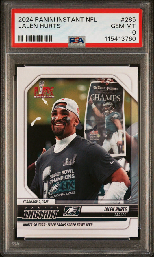 Graded 2024 Panini Instant NFL Jalen Hurts #285 Football Card PSA 10 Gem Mint