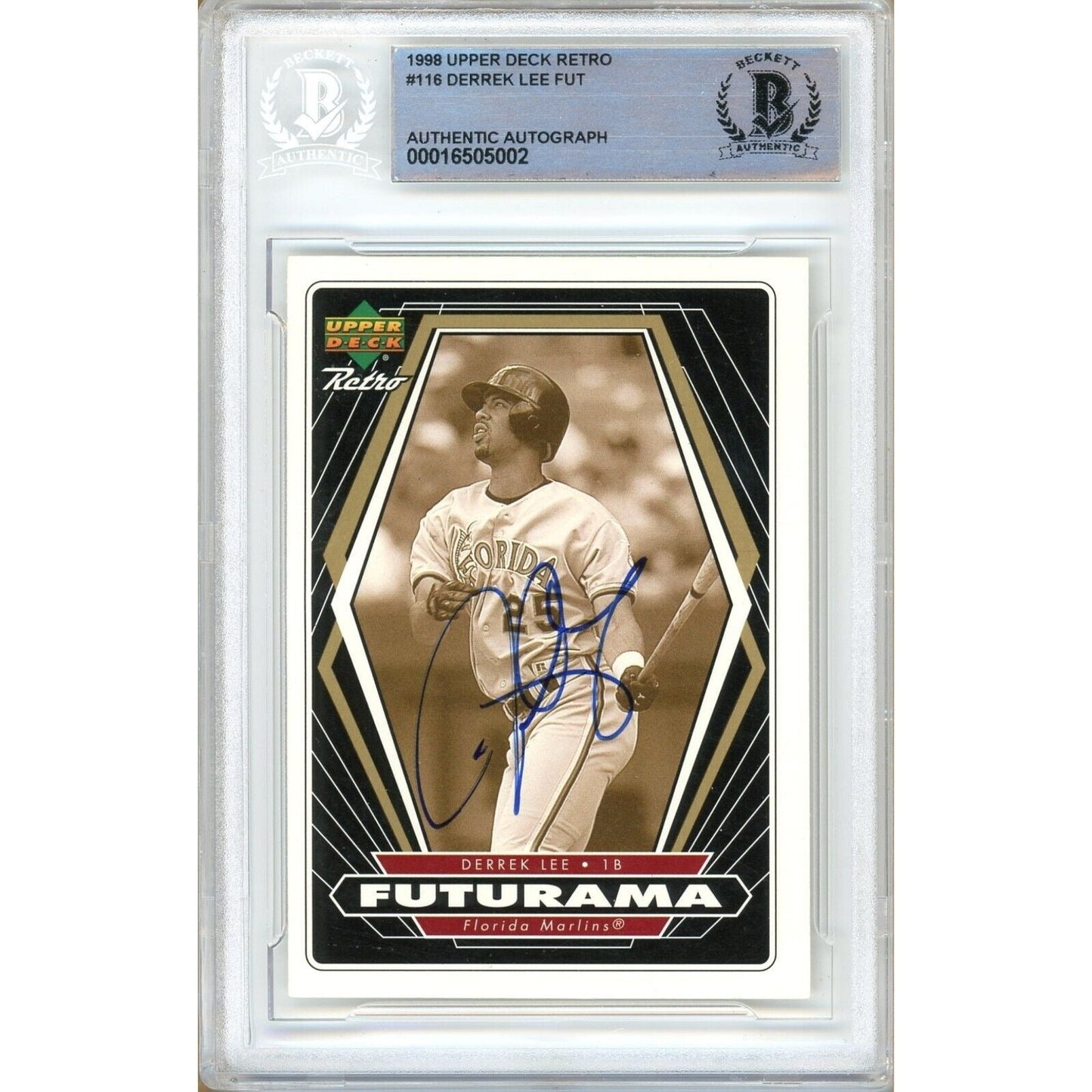 1998 Upper Deck Retro #116 — Derrek Lee Miami Marlins Autographed Trading Card — Beckett Authentication