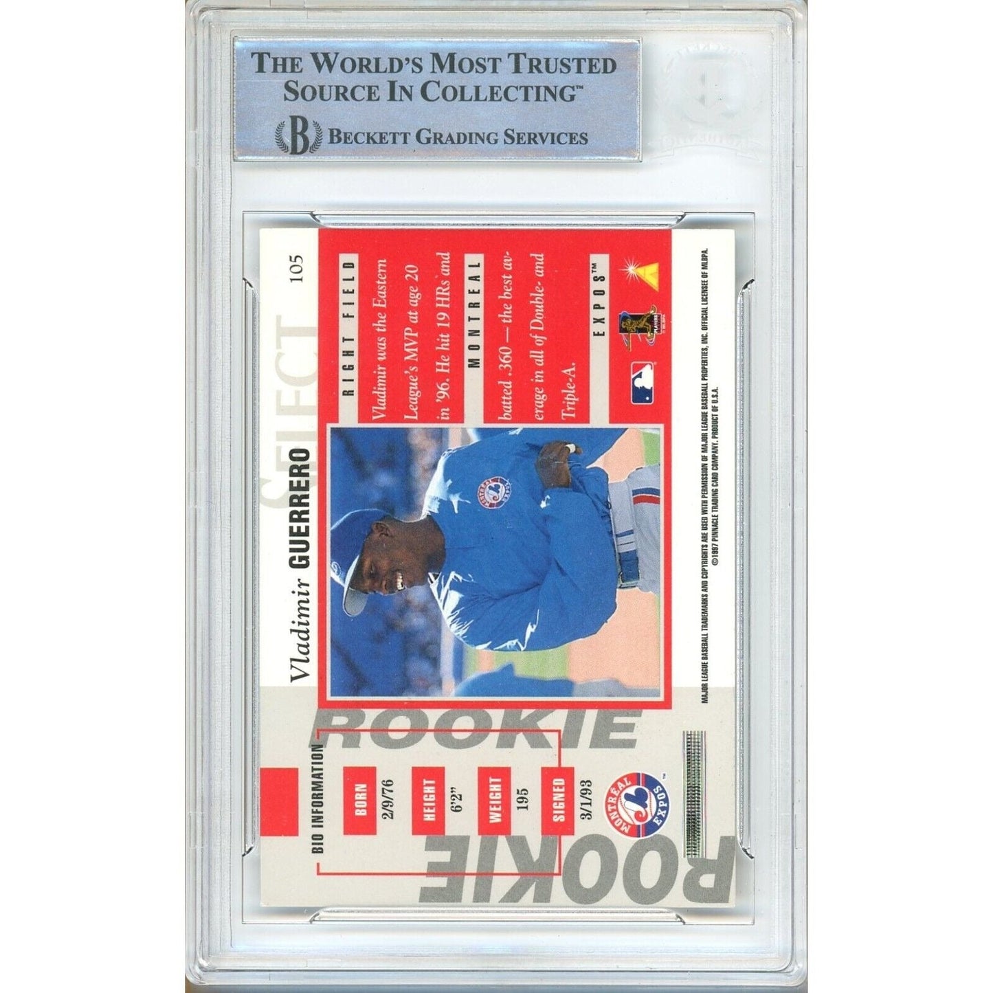 Vladimir Guerrero Montreal Expos Signed 1997 Select Rookie Card Beckett Auth Auto Slab