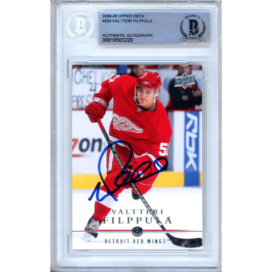 Valtteri Filppula Detroit Red Wings Signed 2008-09 Upper Deck Card Beckett Auth Auto Slab