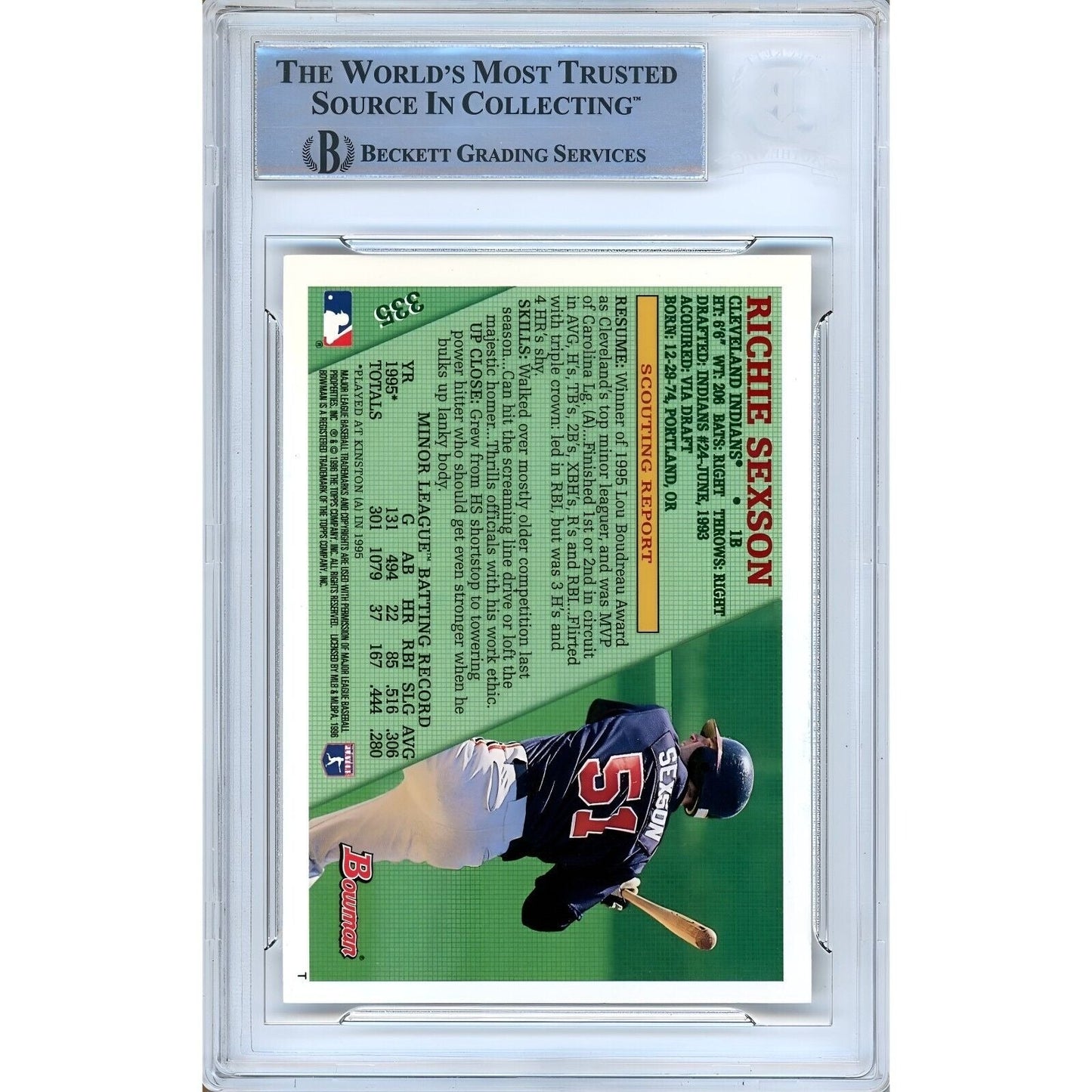 Richie Sexson Cleveland Indians Signed 1996 Bowman Rookie Card Beckett Auth Auto Slab