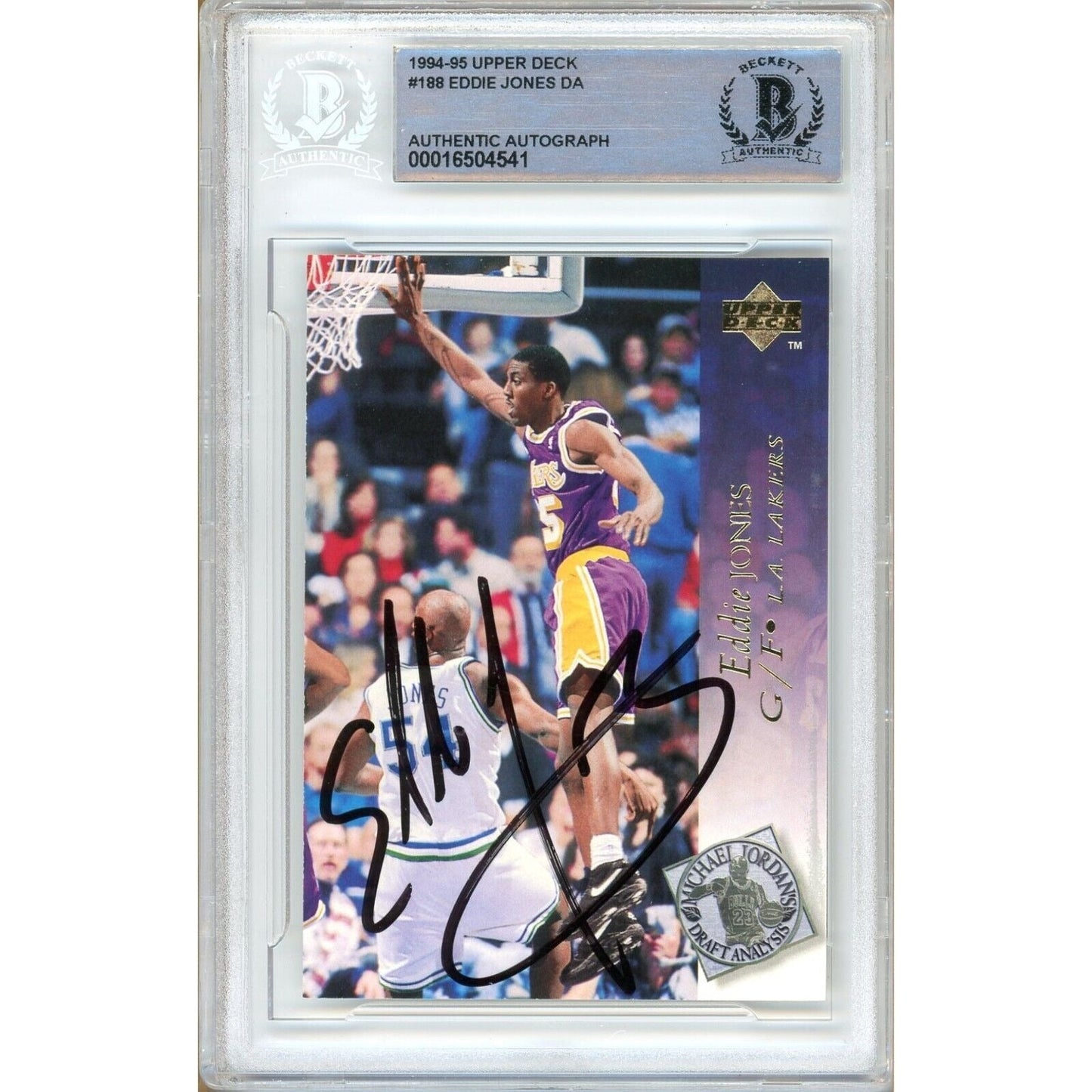 1994-95 Upper Deck #188 — Eddie Jones LA Lakers Autographed Trading Card — Beckett Authentication