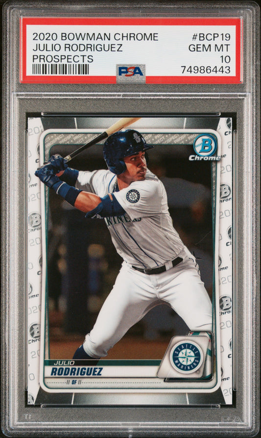 Graded 2020 Topps Bowman Chrome Julio Rodriguez #BCP19 Prospects RC Baseball Card PSA 10 Gem Mint