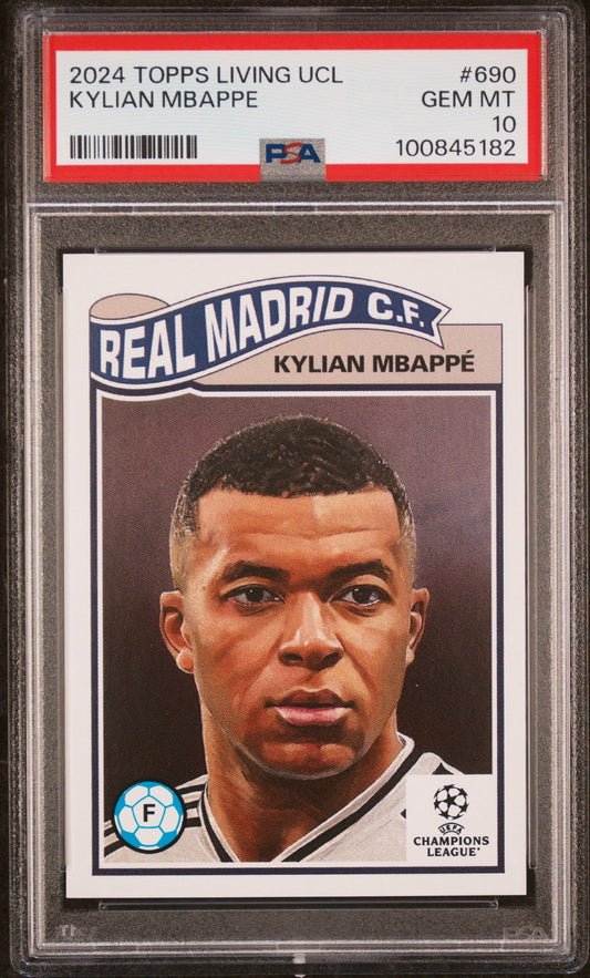 Graded 2024 Topps Living UCL Kylian Mbappe #690 Soccer Card PSA 10 Gem Mint
