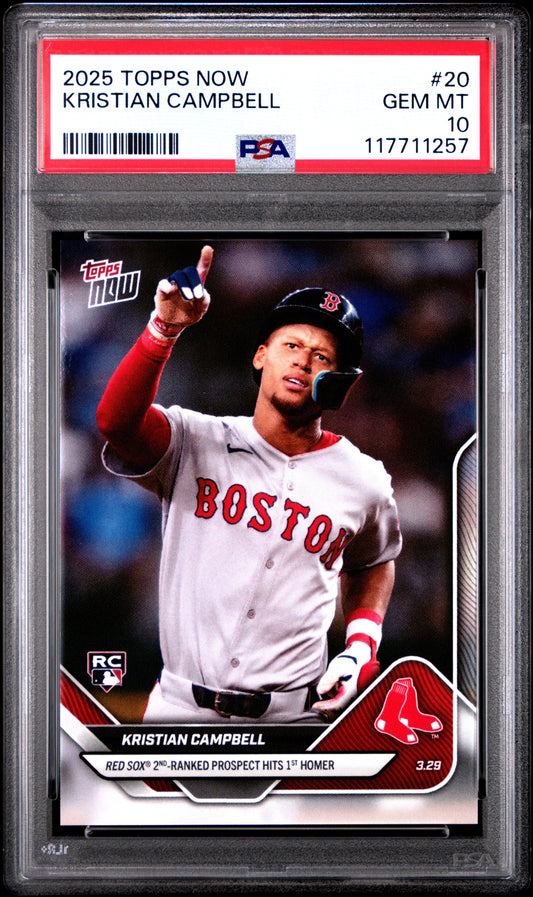 Graded 2025 Topps Now Kristian Campbell #20 Rookie RC Baseball Card PSA 10 Gem Mint