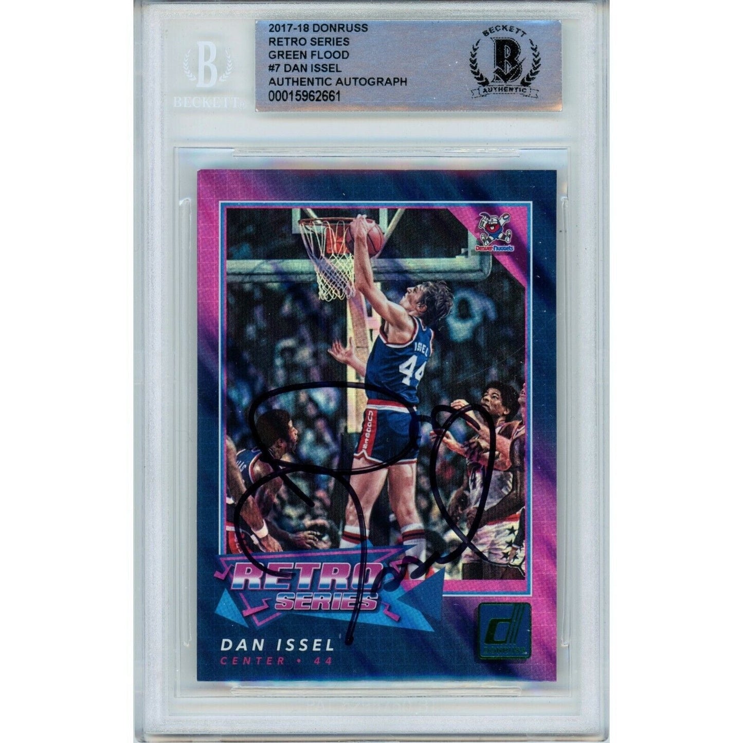 2017-18 Panini Donruss Retro Series Green Flood #7 — Dan Issel Denver Nuggets Autographed Trading Card — Beckett Authentication