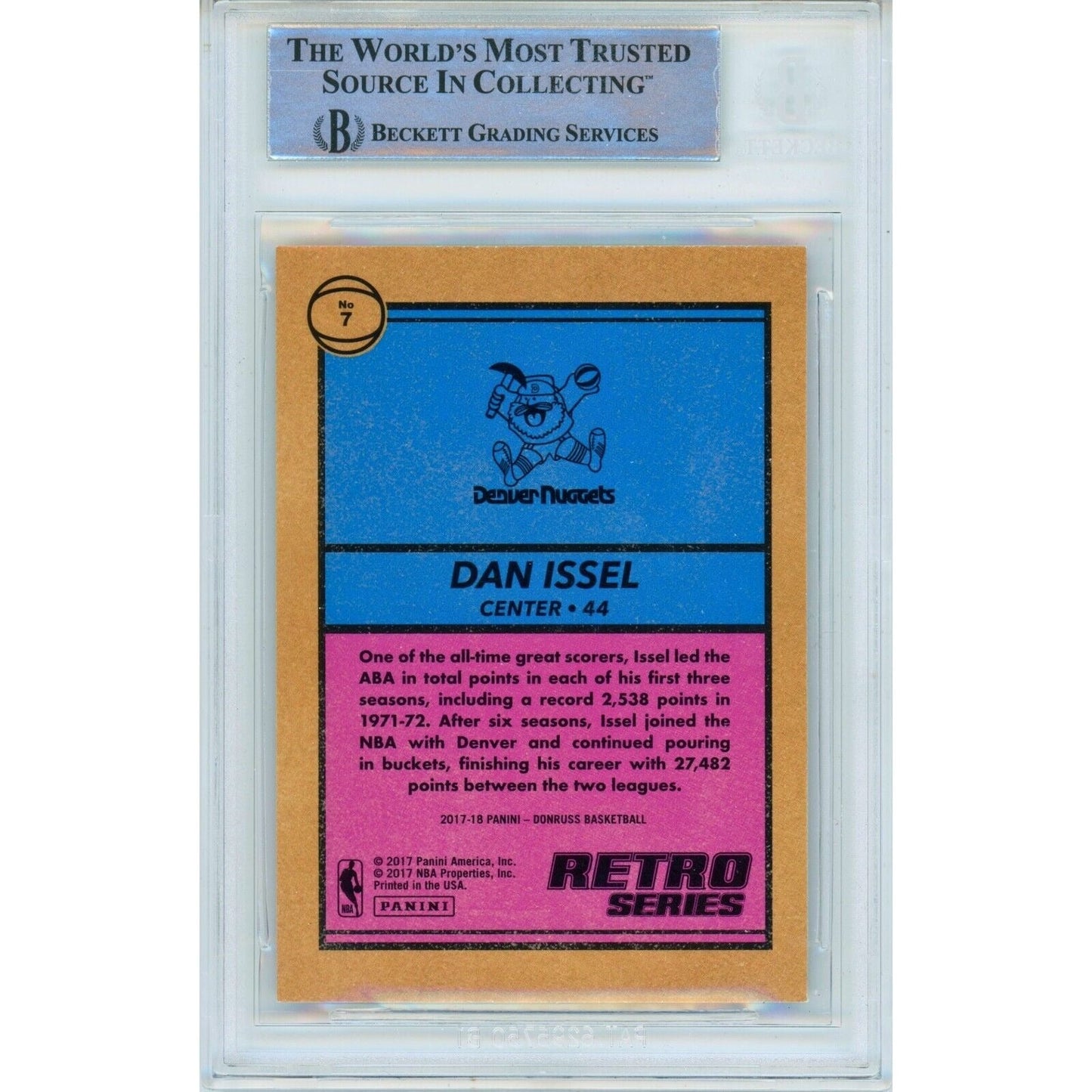 2017-18 Panini Donruss Retro Series Green Flood #7 — Dan Issel Denver Nuggets Autographed Trading Card — Beckett Authentication
