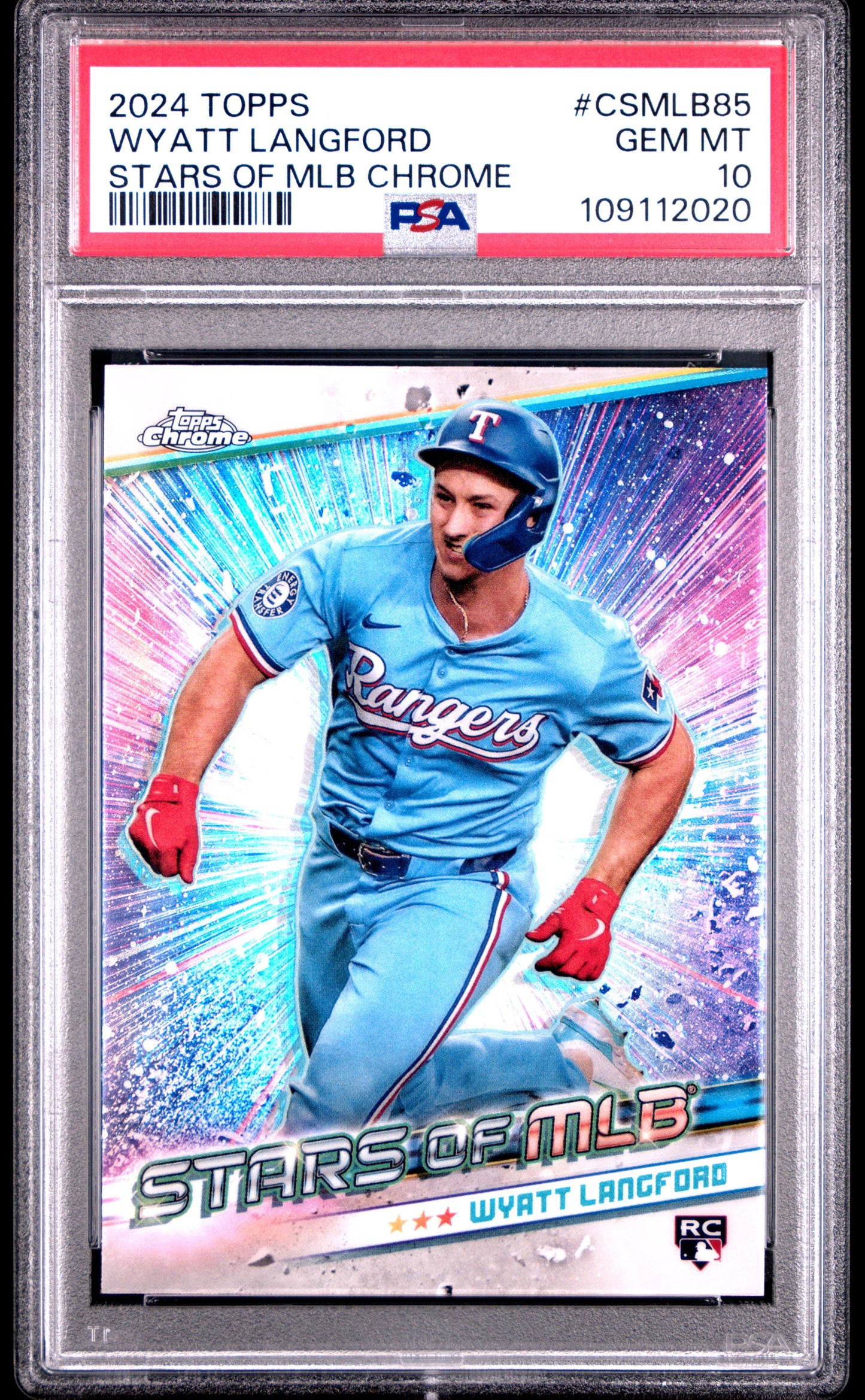 Graded 2024 Topps Wyatt Langford #CSMLB85 Stars of MLB Chrome Rookie RC Baseball Card PSA 10 Gem Mint
