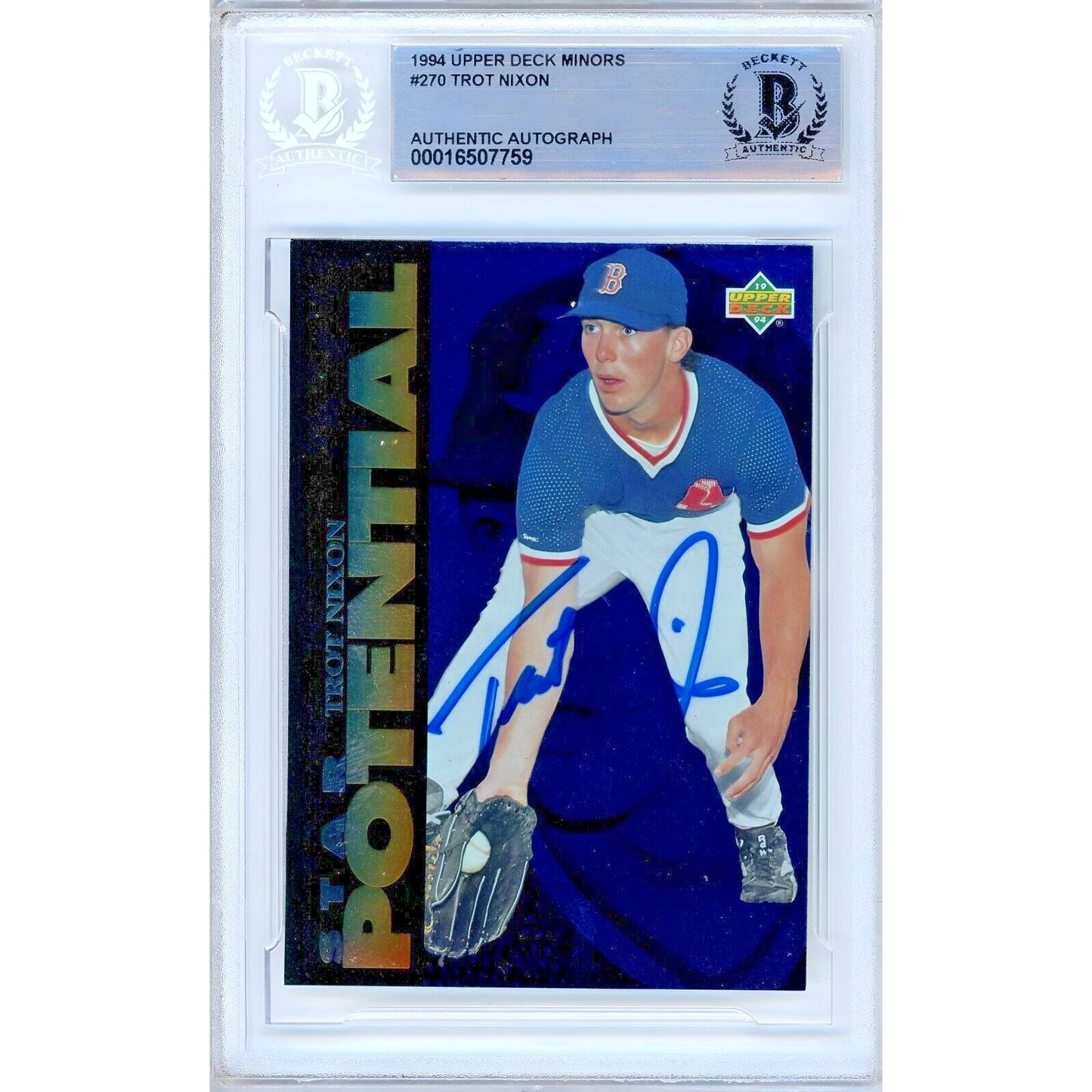 Trot Nixon Boston Red Sox Signed 1994 Upper Deck Minors Card Beckett Authentic Auto Slab