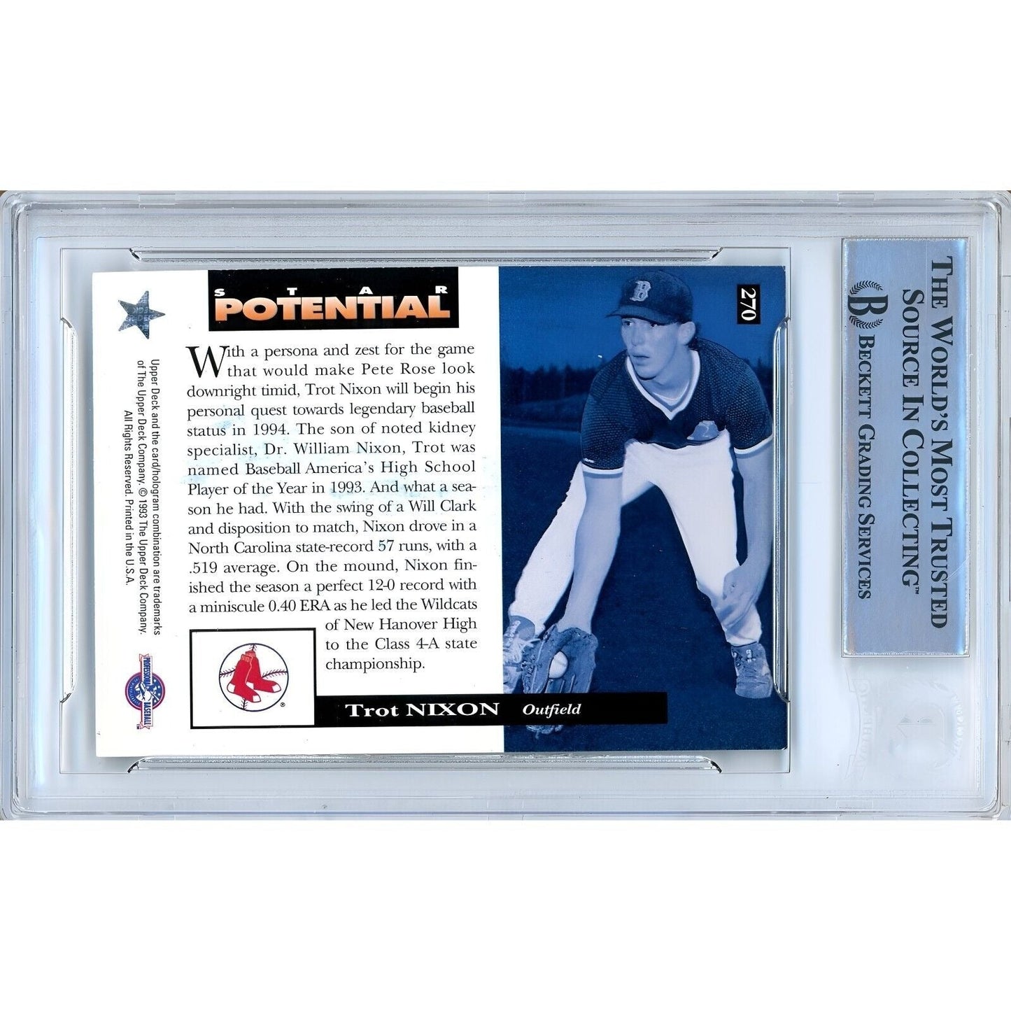 Trot Nixon Boston Red Sox Signed 1994 Upper Deck Minors Card Beckett Authentic Auto Slab