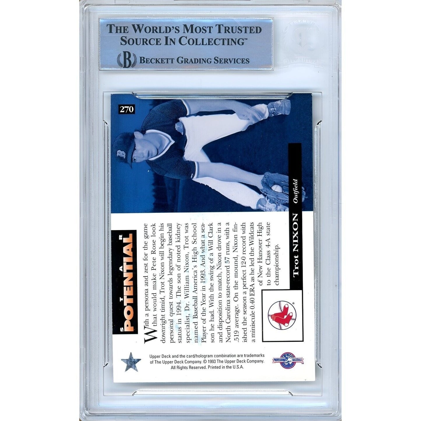Trot Nixon Boston Red Sox Signed 1994 Upper Deck Minors Card Beckett Authentic Auto Slab
