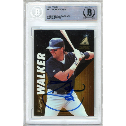 1995 Pinnacle Zenith #67— Larry Walker Colorado Rockies Autographed Trading Card — Beckett Authentication