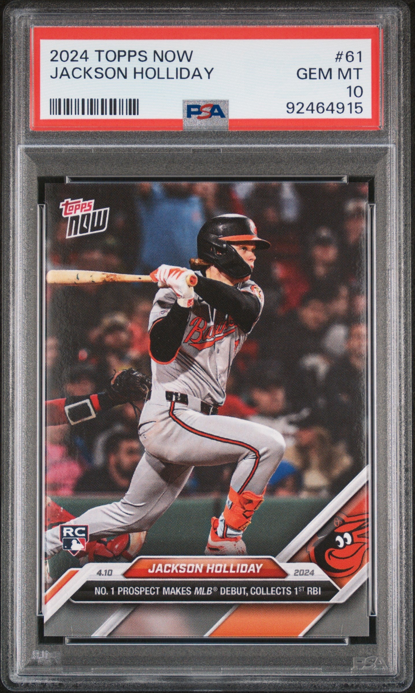 Graded 2024 Topps Now Jackson Holliday #61 Rookie RC Baseball Card PSA 10 Gem Mint