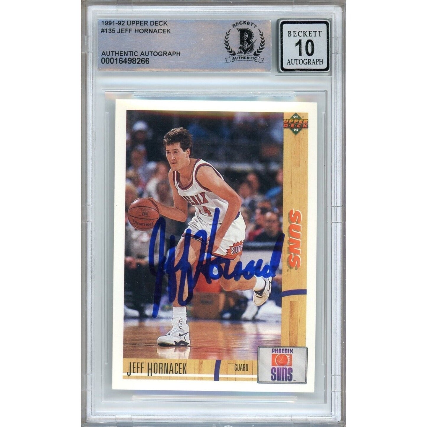 1991-92 Upper Deck # 135 — Jeff Hornacek Phoenix Suns Autographed Trading Card Beckett Authentication