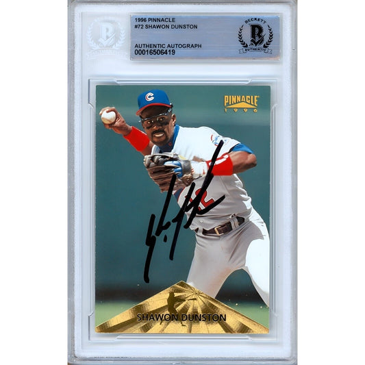 Shawon Dunston Chicago Cubs Signed 1996 Pinnacle Card Beckett Authentic Auto Slab
