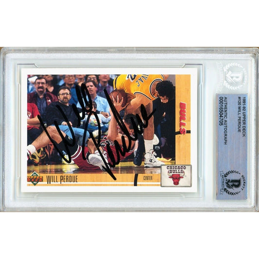WIll Perdue Chicago Bulls Signed 1991-92 Upper Deck Basketball Card Beckett Auth Auto Slab