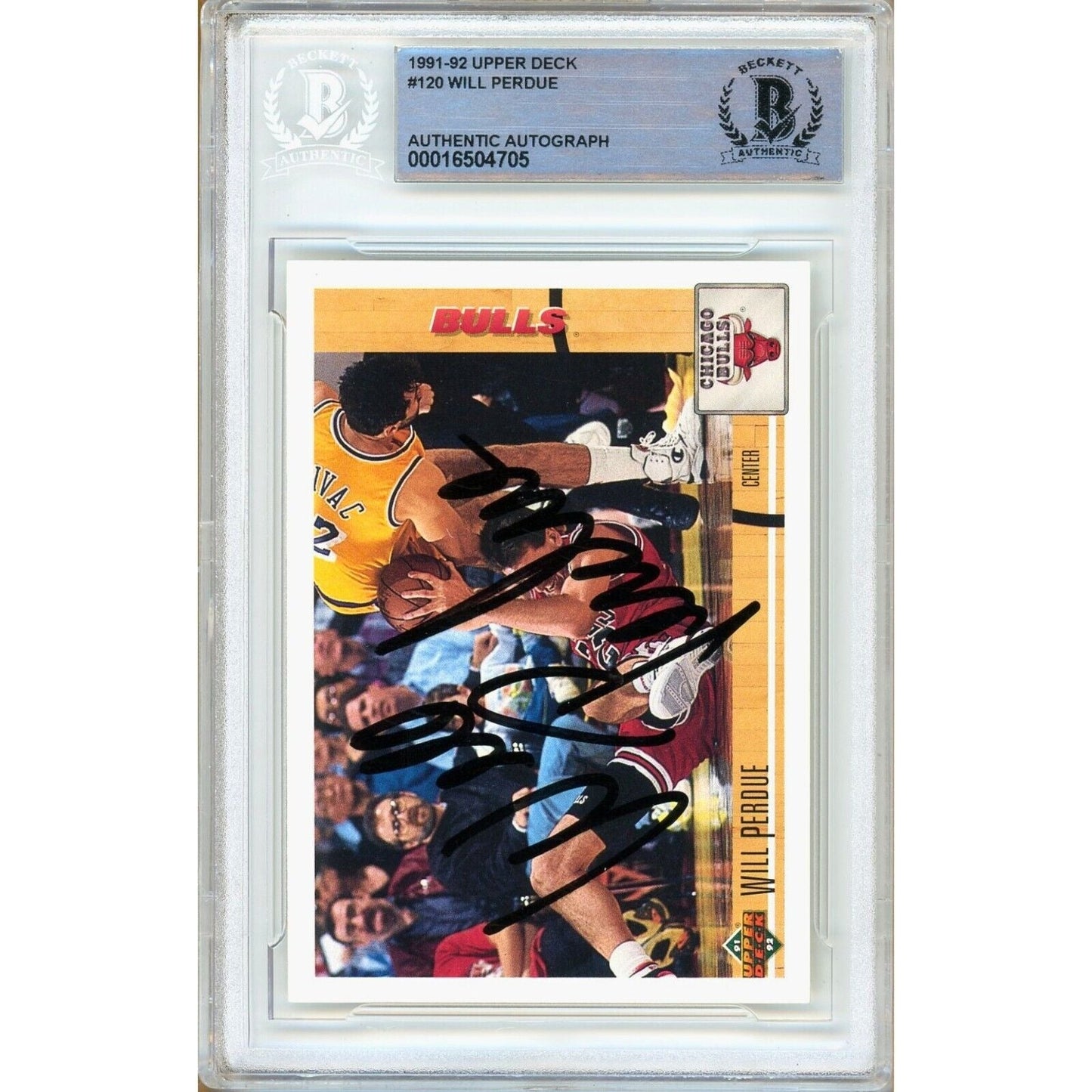 WIll Perdue Chicago Bulls Signed 1991-92 Upper Deck Basketball Card Beckett Auth Auto Slab