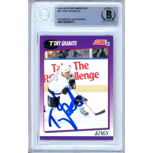 Tony Granato Los Angeles Kings Signed 1991-92 Score Hockey Card Beckett Auth Auto Slab