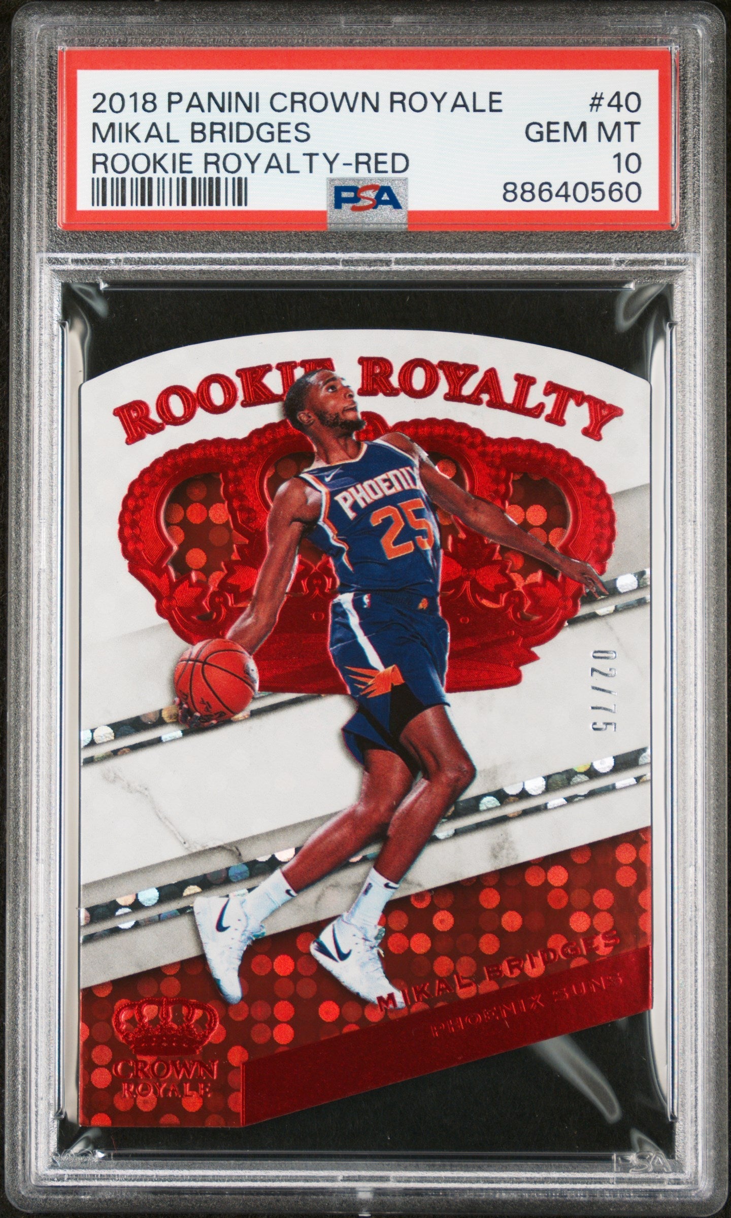 Graded 2018 Panini Crown Royale Mikal Bridges #40 Rookie Royalty Red #/75 Rookie RC Basketball Card PSA 10 Gem Mint - Sport Cards