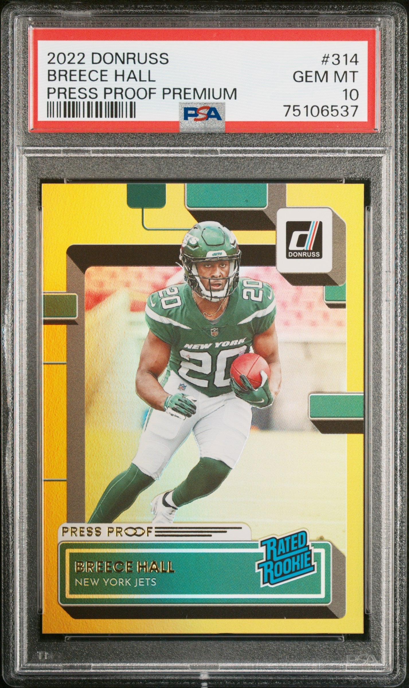 Graded 2022 Panini Donruss Breece Hall #314 Press Proof Premium Rookie RC Football Card PSA 10 Gem Mint - Sport Cards