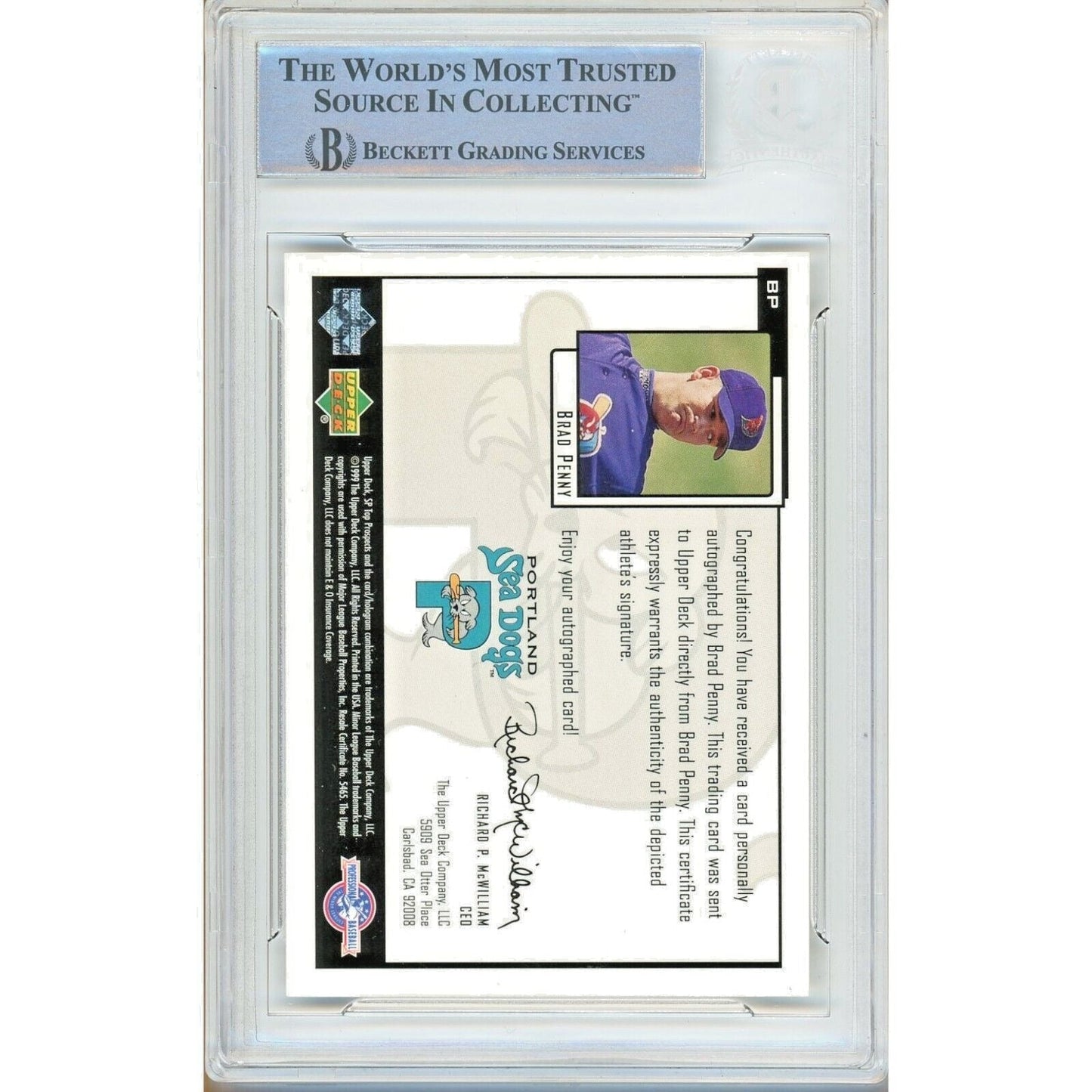 2000 SP Top Prospects Chirography #BP— Brad Penny AZ Diamondbacks Autographed Trading Card — Beckett Authentication