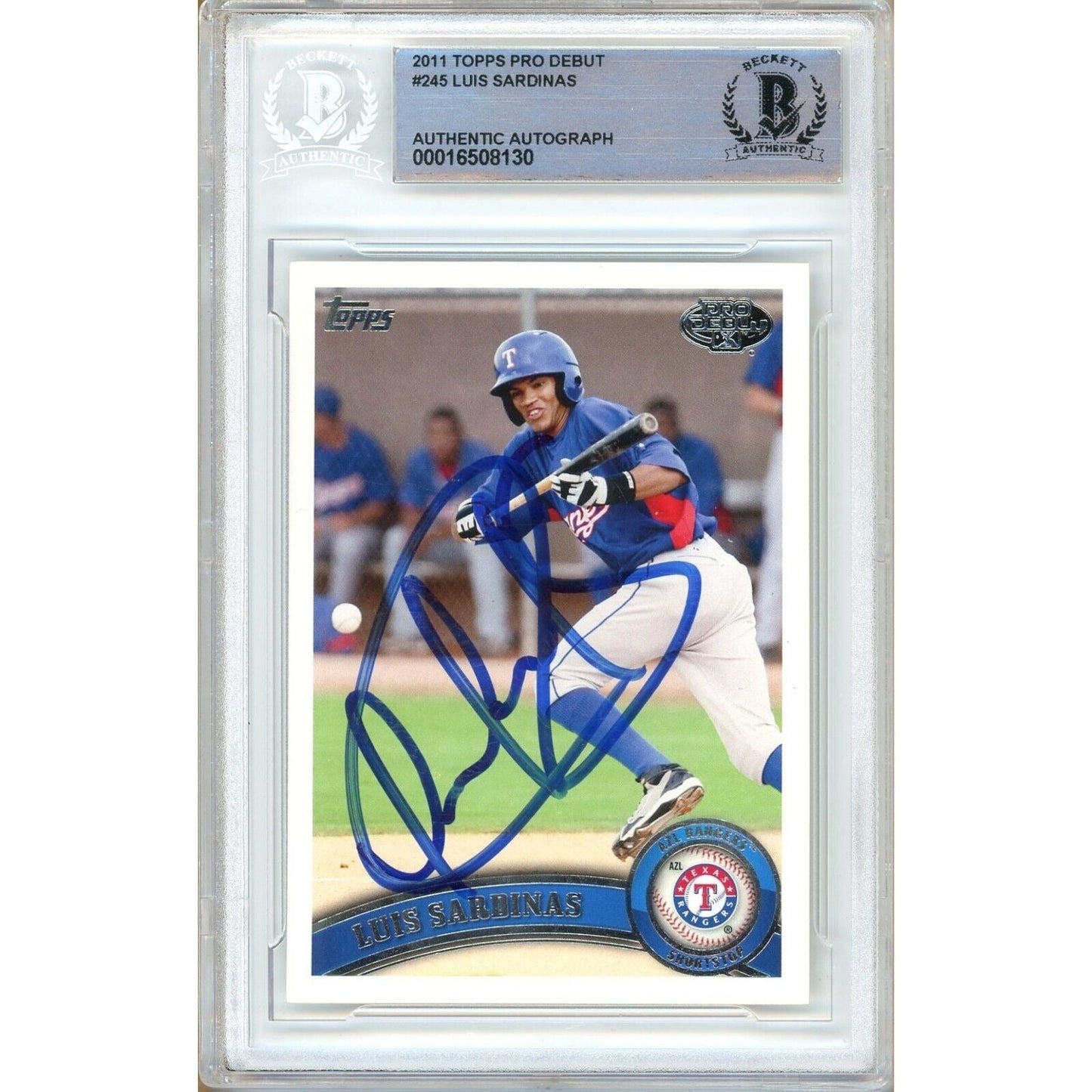 2011 Topps Pro Debut RC #245 — Luis Sardinas Texas Rangers Autographed Trading Card — Beckett Authentication