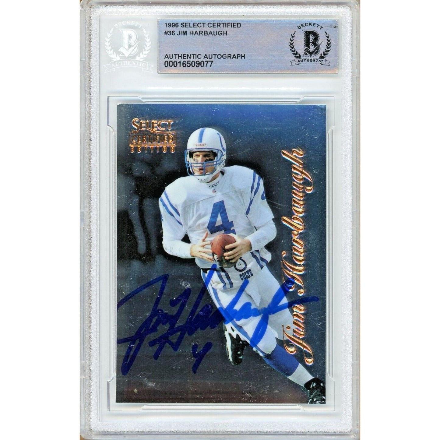 1996 Select — Jim Harbaugh Indianapolis Colts Autographed Trading Card — Beckett Authentication
