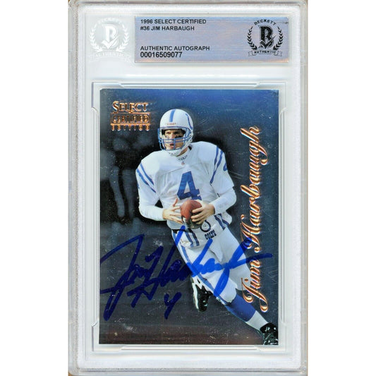 1996 Select — Jim Harbaugh Indianapolis Colts Autographed Trading Card — Beckett Authentication