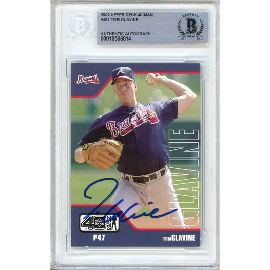 Tom Glavine Atlanta Braves Signed 2002 Upper Deck 40 Man Card Beckett Auth Auto Slab