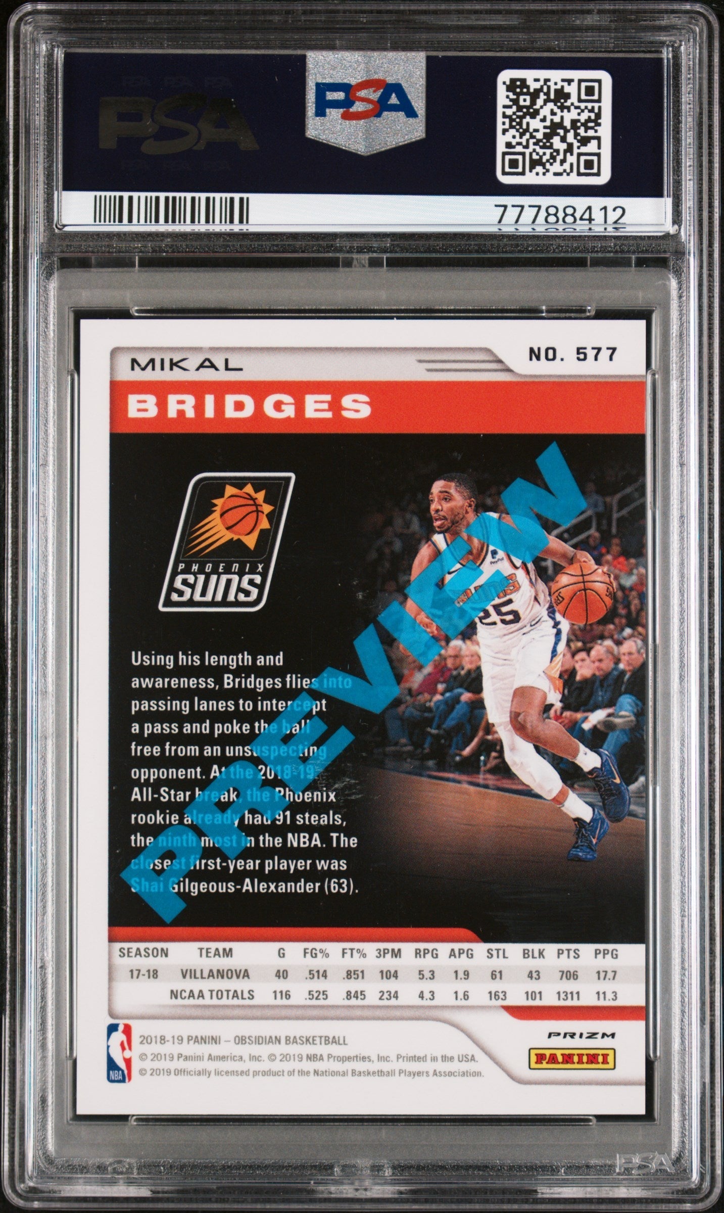 Graded 2018 Panini Chronicles Mikal Bridges #577 Rookie RC Basketball Card PSA 10 Gem Mint - Sport Cards