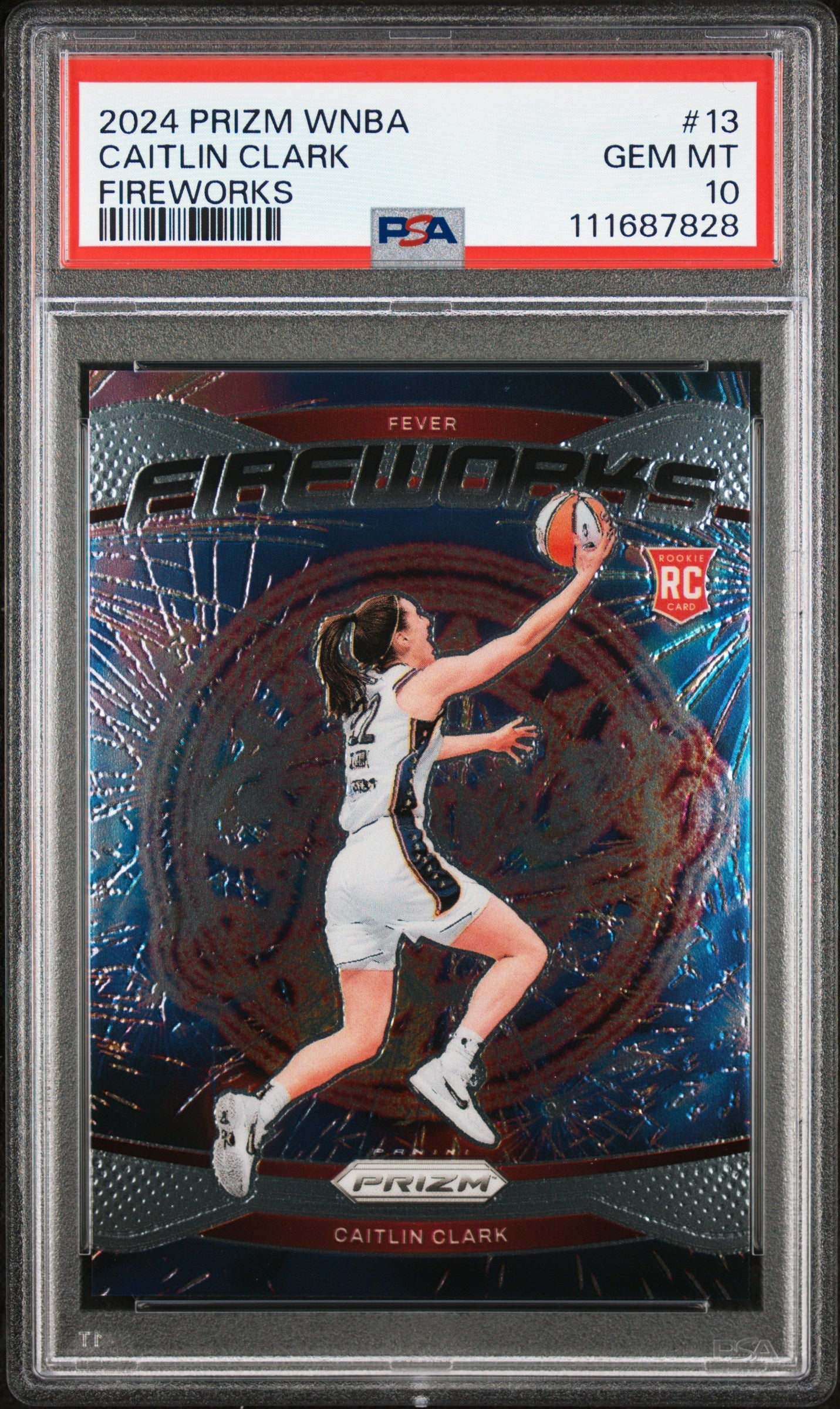 Graded 2024 Panini Prizm Caitlin Clark #13 Fireworks Rookie RC Basketball Card PSA 10 Gem Mint