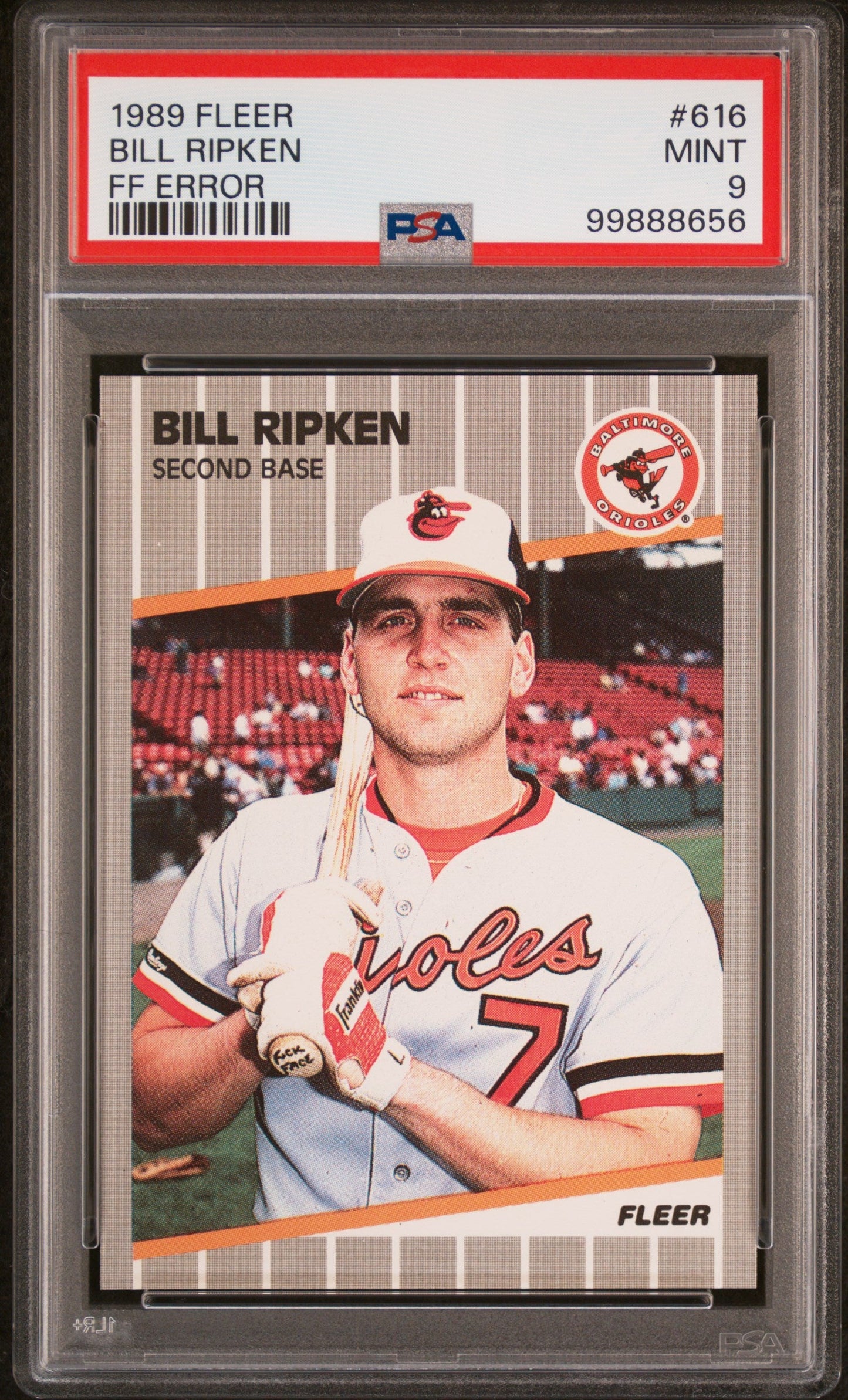 Graded 1989 Fleer Bill Ripken #616 FF Error Baseball Card PSA 9 Mint