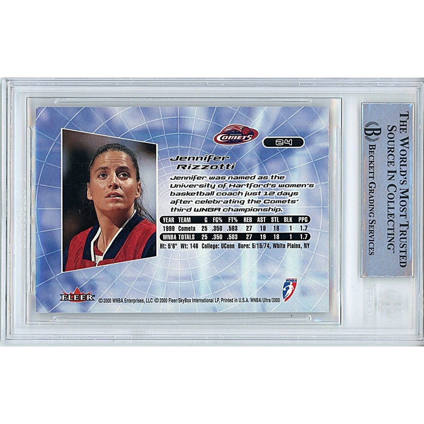 2000 — Jennifer Rizzotti Houston Comets Autographed Trading Card — Beckett Authentication