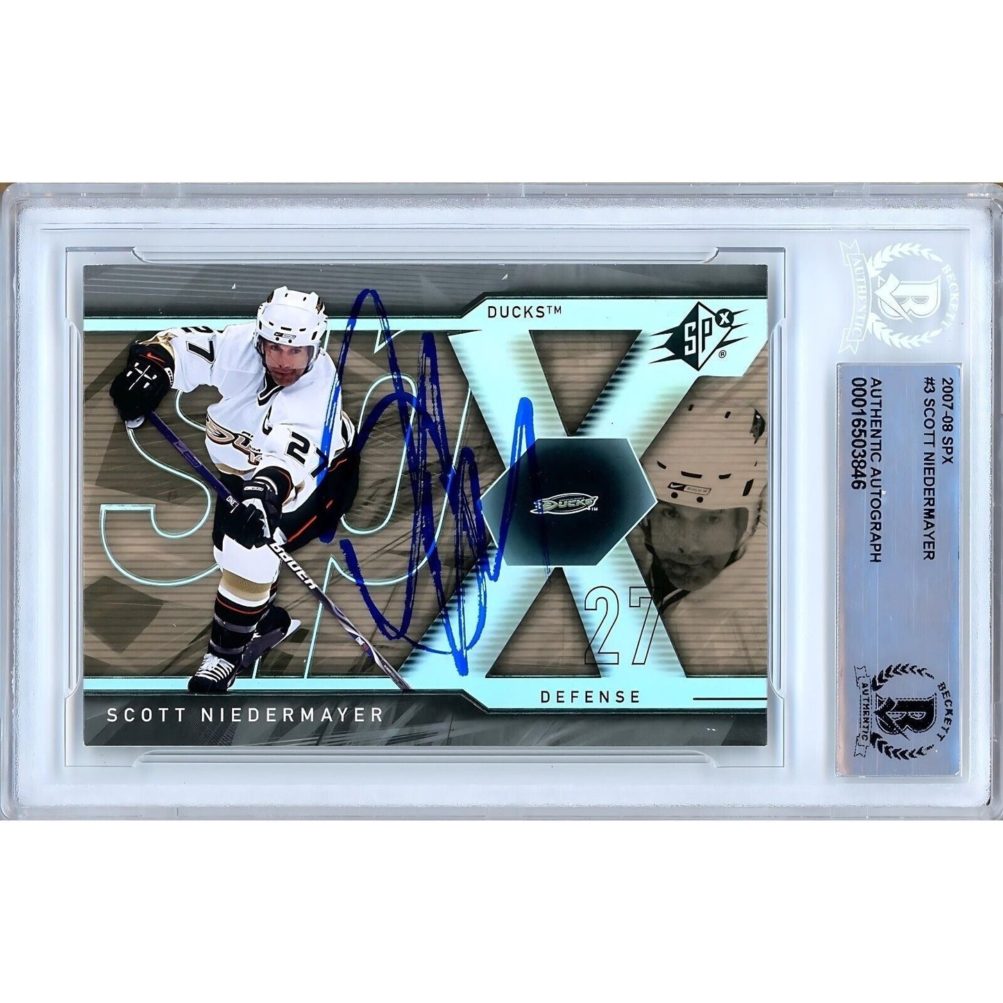 Scott Niedermayer Anaheim Ducks Signed 2007-08 Upper Deck SPx Card Beckett Auth Slab