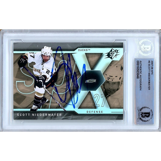 Scott Niedermayer Anaheim Ducks Signed 2007-08 Upper Deck SPx Card Beckett Auth Slab