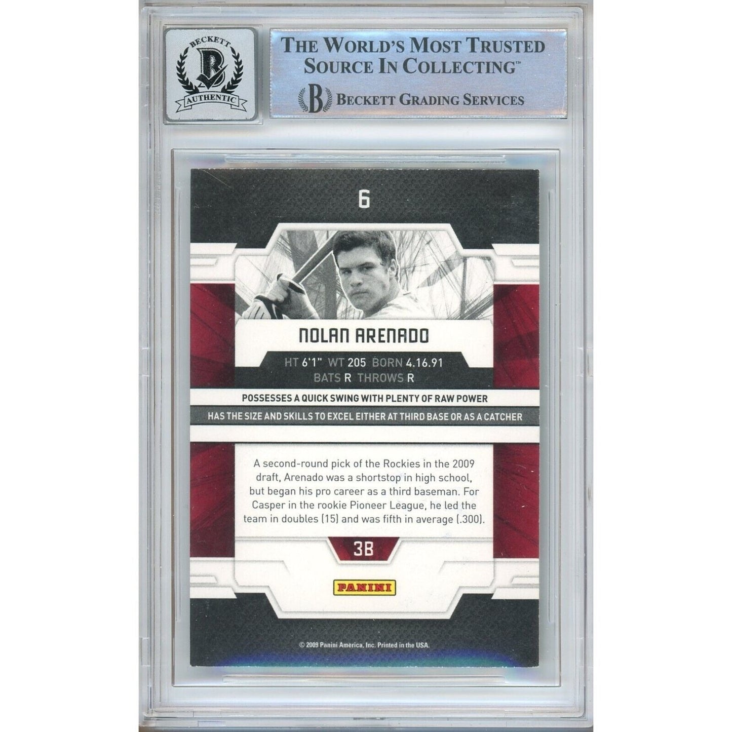 Nolan Arenado St Louis Cardinals Signed 2009 Elite Extra Edition Card BGS Auto 10 Graded