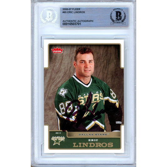 2006-07 Fleer #65 — Eric Lindros Dallas Stars Autographed Trading Card — Beckett Authentication