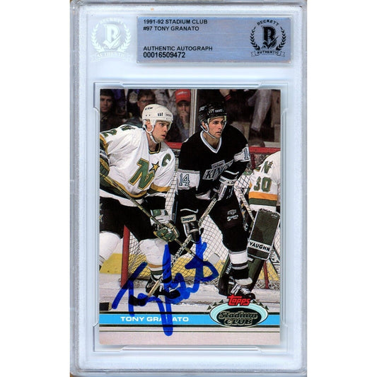 Tony Granato Los Angeles Kings Signed 1991-92 Stadium Club Card Beckett Auth Auto Slab